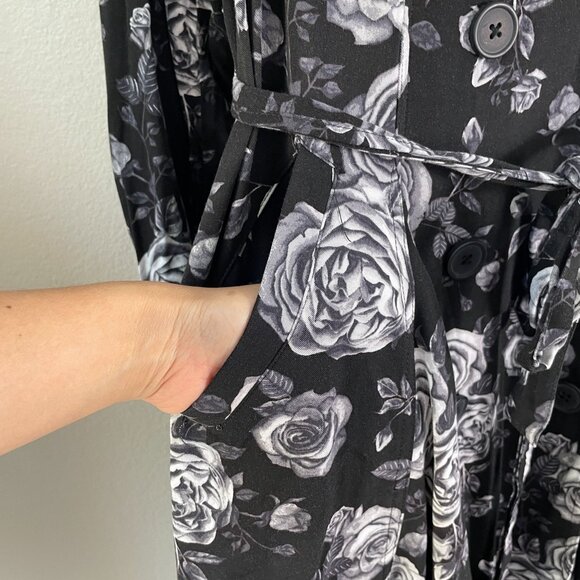 Torrid Womens Plus 1X Old Hollywood Floral Black Trench Coat Jacket - Picture 8 of 13